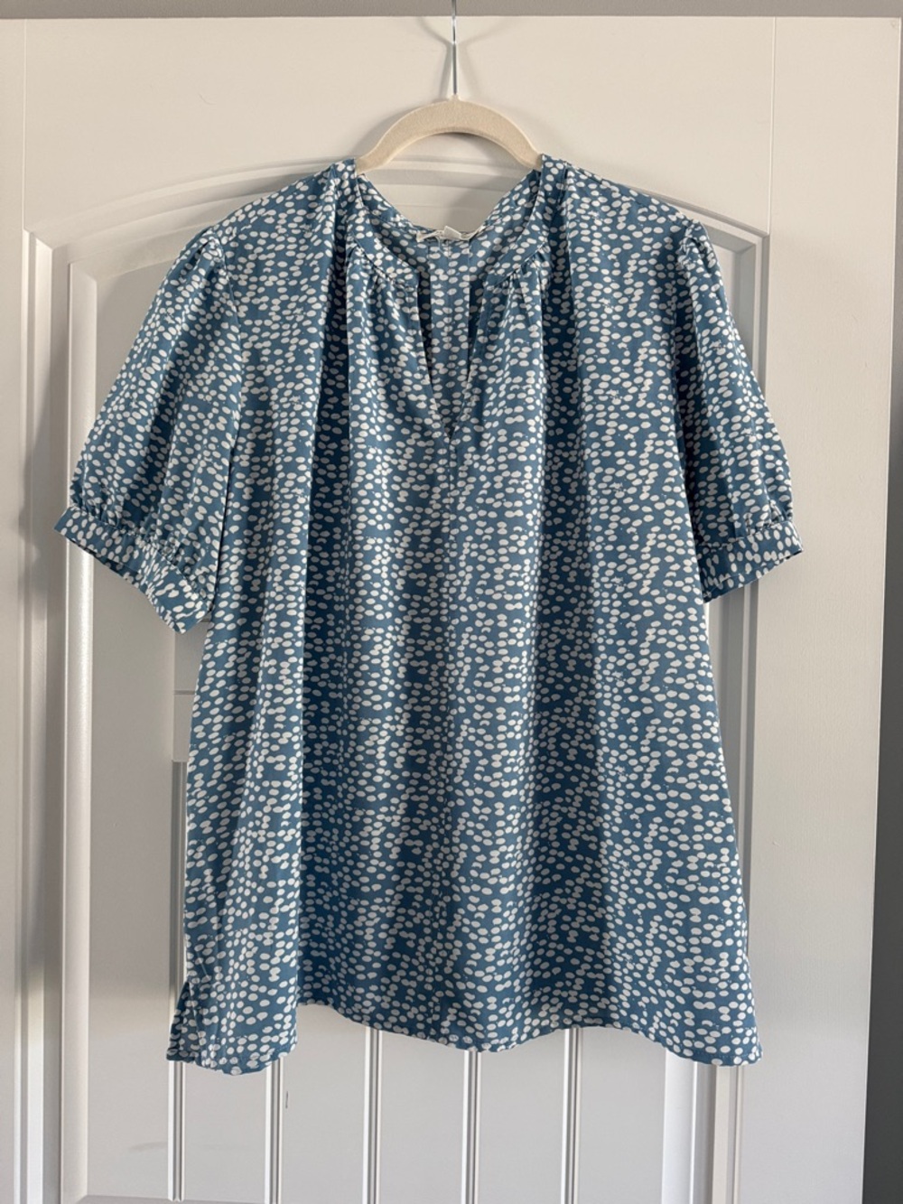 Blue Dot Print Short Sleeve Blouse